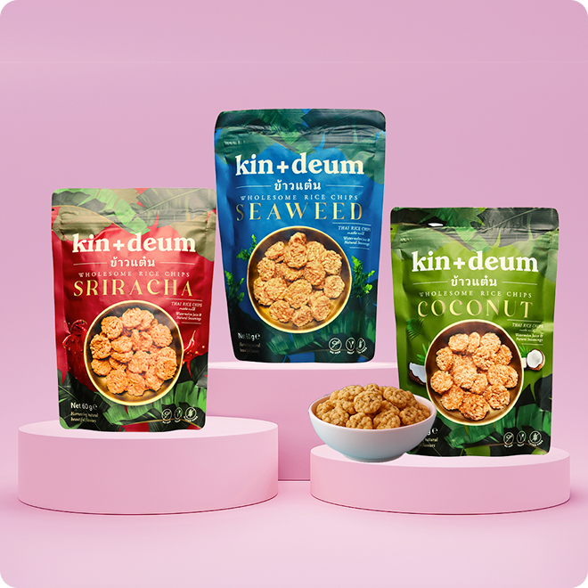 Kin+Deum Rice Chips product packaging displayed on Forbes Marketing Singapore